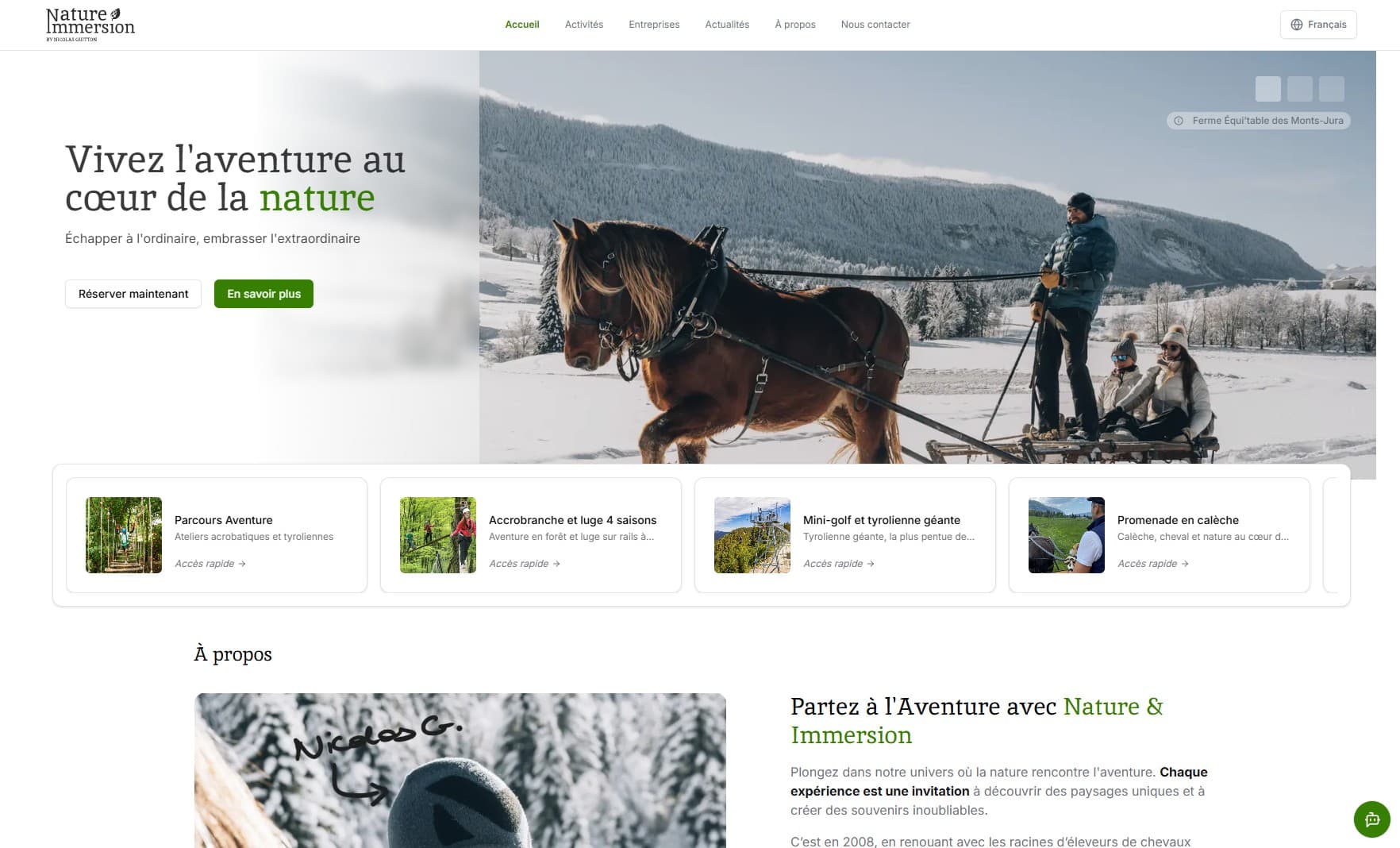 Nature & Immersion — Plateforme de réservation & activités outdoor